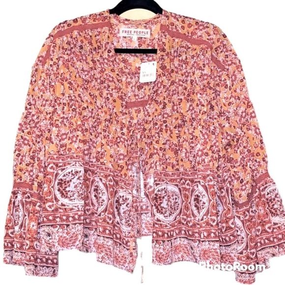 NWT Free People Lorraine Tiered Sheer Tie Front Floral Oversized Kimono - Picture 5 of 8